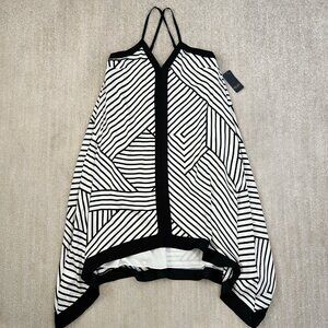 NWT RACHEL Rachel Roy Black White Asymmetric Resort Cocktail Midi Dress M